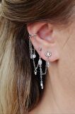 5 Parça Zincir Salantılı Earcufflı Küpe Seti Kıkırdaklı Küpe Seti Gümüş Renk