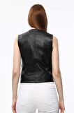 Siyah Kadın Deri Yelek