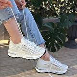 Cilla Beyaz Triko Boncuk İşlemeli Spor Ayakkabı