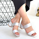 Osper Gri Saten Topuklu Terlik