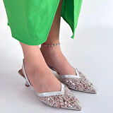 Toyi Gümüş Saten Topuklu Ayakkabı