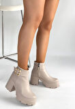 Pinma Bej Cilt Topuklu Bot