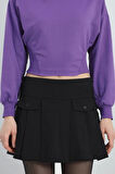 Bisiklet Yaka İki İplik Crop Sweat Mor - 40045.555.