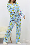 Desenli Poliviskon Pijama Takımı Mavi - 818.1287.