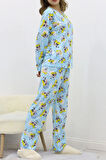 Desenli Poliviskon Pijama Takımı Mavi - 818.1287.