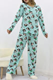 Desenli Poliviskon Pijama Takımı Mint - 818.1287.
