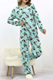 Desenli Poliviskon Pijama Takımı Mint - 818.1287.