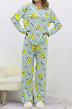 Desenli Poliviskon Pijama Takımı Mintyeşili - 818.1287.