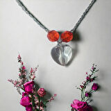 Kalp Uçlu Boncuk Tasarımlı Aesthetic Vintage Coquette Fairycore Glassy Heart Hediyelik Zincir Kolye