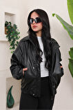 Oversize Vintage Bomber Deri Ceket