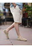 Rahat Kalıp Beli Lastikli Keten Şort