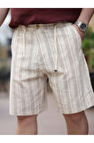 Rahat Kalıp Beli Lastikli Keten Şort