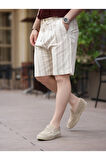 Rahat Kalıp Beli Lastikli Keten Şort