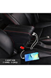 Peugeot 207 2010-2020 Sürgülü Kolçak Kol Dayama 2 Adet USB Lİ Araca Özel Delmesiz Vidasız Montaj