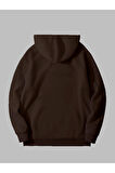 Üç İplik Anime Köpek Balığı Baskılı Unisex Kahverengi Kanguru Cepli Kapüşonlu Sweatshirt Hoodie | S