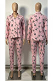 Mavera gömlek yaka kurdele desenli kadın pijama takımı 