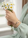 925 Ayar Papatyalı Özel İsimli Doğum Taşlı İtalyan Zincir Bileklik.rose.gold.rodaj