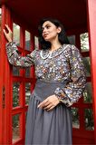 Vintage Siyah-Mavi Çiçekli Bebe Yaka Dantelli Poplin Bluz