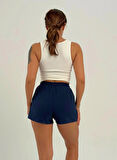 Maison La Femme Kadın Beli Lastikli Nakış Lacivert Şort