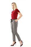 Gri Bordo Ekoseli Kumaş Pantolon L1-1684