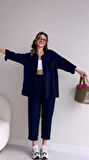 Barbora Keten Günlük İkili Takım Elbise Pantolon Gömlek Ln21lacivert11