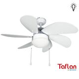 Kaşkar-Taflan L36009/3 - Lambalı Tavan Vantilatörü, 6 Ahşap Kanatlı, Beyaz
