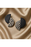 Noirla - Siyah ve Leopar Desenli Yarım Daire Tasarım Küpe
