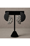 Noirla - Siyah ve Leopar Desenli Yarım Daire Tasarım Küpe