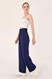 	Kadın Lacivert Yüksek Bel Keten Palazzo Pantolon