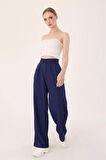 	Kadın Lacivert Yüksek Bel Keten Palazzo Pantolon