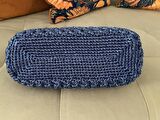EL YAPIMI LACİVERT RENK HASIR GÖRÜNÜMLÜ KAĞIT İP CLUTCH ÇANTA