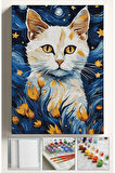 Sayılarla Boyama Seti Numaralı Tuval Fırça Boya 40x50 Cm Laleler ve Kedi