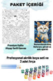 Sayılarla Boyama Seti Numaralı Tuval Fırça Boya 40x50 Cm Laleler ve Kedi