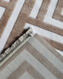 İpek Mekik Halı Lapena Kahve Ekru Çizgili Saçaklı Halı