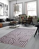 İpek Mekik Halı Lapena Gri Beyaz Geometrik Çizgili Halı