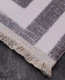 İpek Mekik Halı Lapena Gri Beyaz Geometrik Çizgili Halı