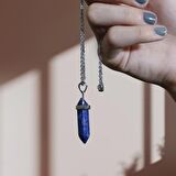 Gerçek Doğal Taş Lapis Lazuli Pandül Sarkaç Kolye + Pandül Kesesi