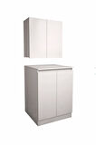 Lara Cd7 Çok Amaçlı Banyo Üst Dolaplı Çamaşır Makinesi Dolabı Takımı