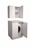 Lara Cd7 Çok Amaçlı Banyo Üst Dolaplı Çamaşır Makinesi Dolabı Takımı