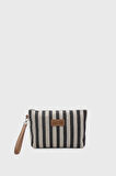 Kadın Çizgili Keten Clutch Çanta 