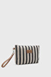Kadın Çizgili Keten Clutch Çanta 