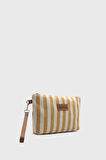 Kadın Çizgili Keten Clutch Çanta 