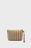 Kadın Çizgili Keten Clutch Çanta 