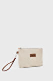Kadın Çizgili Keten Clutch Çanta 