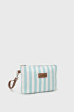Kadın Çizgili Keten Clutch Çanta 