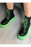 Kadın Kalın Renkli Taban Bot Bilek Boyu Suya Dayanıklı Yeşil Sarı