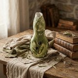 El Yapımı Boyalı Alçı Vazo | Gerçek Doğal Zeytin Dalı Motifli Rustik Ev Dekoru | Wabi-Sabi Masa Üstü Süs Mimari Dekorasyon Objesi