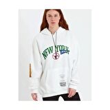 Lucky Life Baskılı Kapüşonlu Sweatshirt - Beyaz