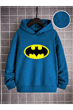 Pamuklu Erkek Çocuk Kapüşonlu Sweatshirt İki İplik Şardonlu Batman Logo Baskılı