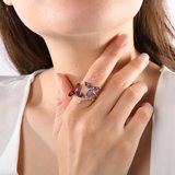 5.70 Karat Ametist Rhodolite Yüzük, Doğal Taş, Sertifikalı Mücevher, Rose Altın
